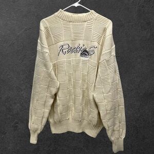 Vintage 90s Colorado Rockies Waffle/Ribbed Knit Cream Embroidered Sweater // L